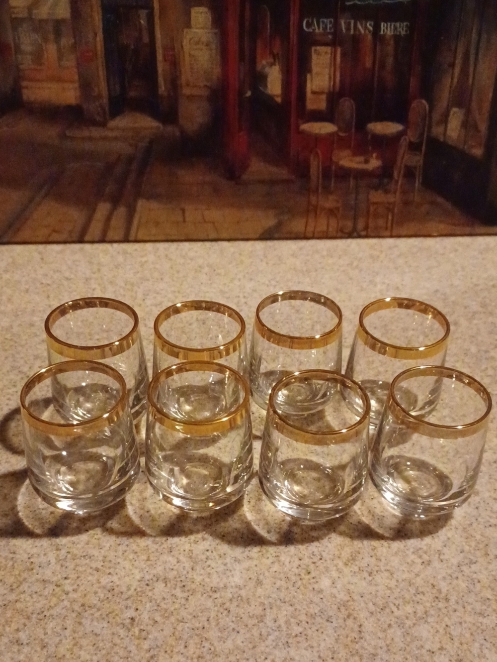 Set of 8 Clear Glass Tumblers with Gold Rim - Home Dining